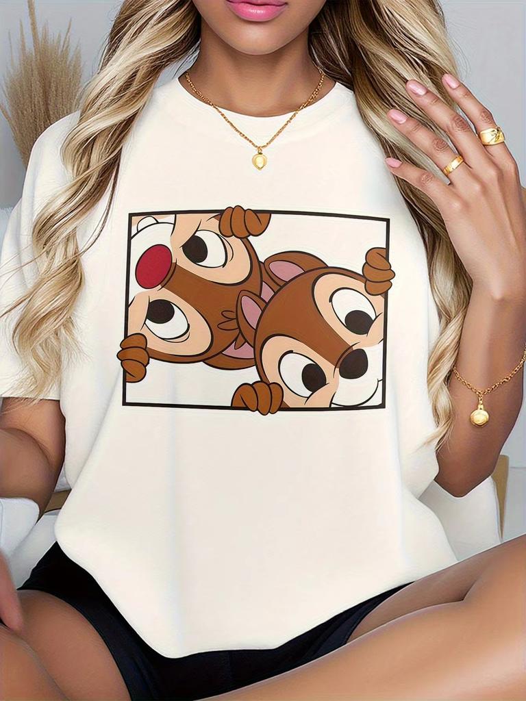 ChipDale Unisexs and Womens Tshirt Black Cartoon Print Short Sleeve Round Neck Suitable for Spring and Summer