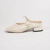 Retro Woven and Hollowed-out Fashionable Half-slipper Mid-heel Women's Shoes, New French Fairy Style Thick Heel Holiday Shoes