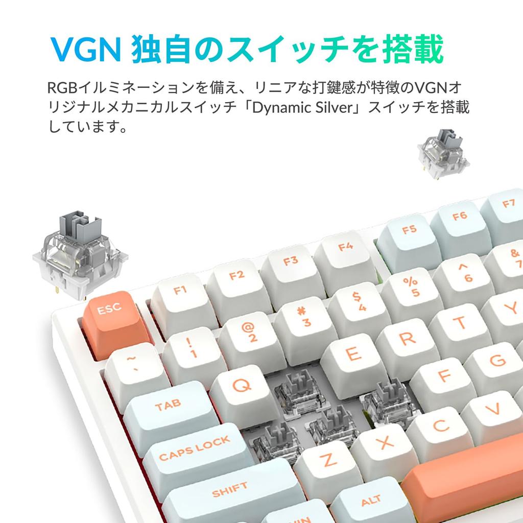 VGN N75 Dynamic Silver Jelly Orange Gaming Tenkeyless Mechanical Keyboard with Rotary English Warranty Keyboard, Knob, USB-C Connection, Layout,