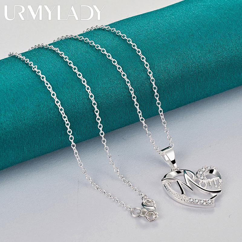 URMYLADY 925 стерлингового серебра сердечко циркон кулон 16-30 дюймов ожерелье для женщин модные ювелирные изделия