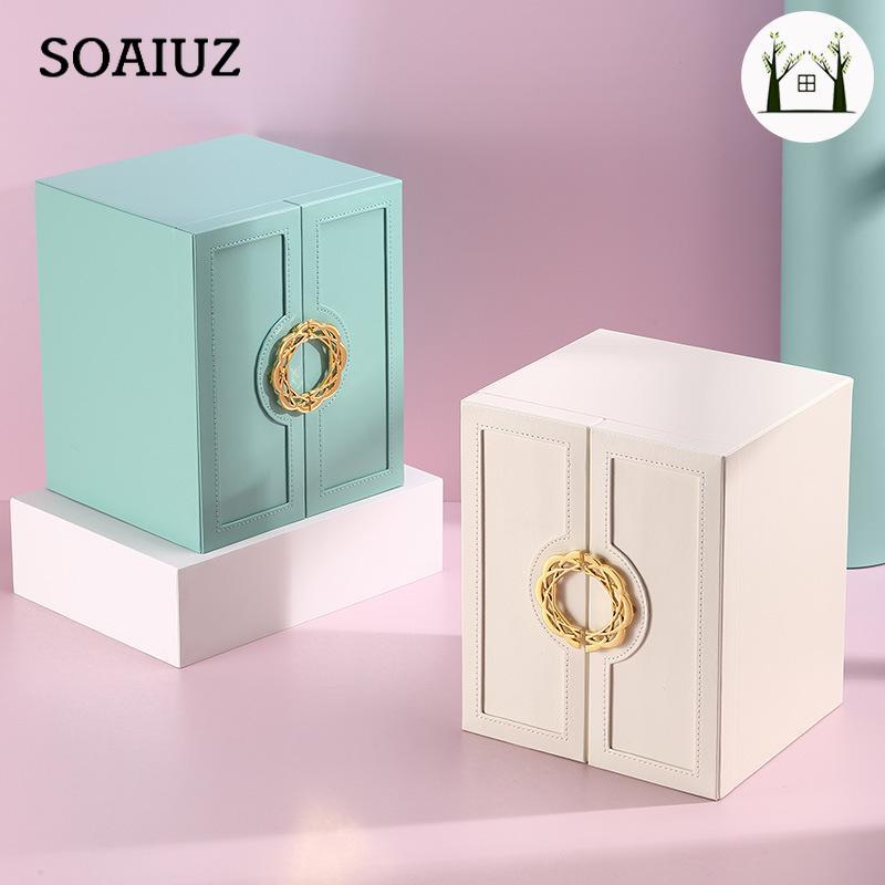 Шкатулка для драгоценностей Многослойная большая вместимость Европейская кожаная шкатулка для драгоценностей Ювелирные изделия Первая шкатулка для хранения ювелирных изделий Подарочный светильник Роскошная большая вместимость