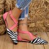 2024 New Striped Pointed Toe Ballet Flats Women Spring Summer Cross Strap Sandals Woman Plus Size Flat Heels Casual Shoes Female