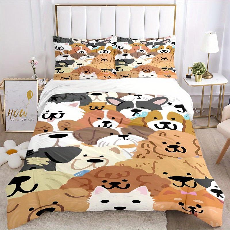 3pcs set Dogs Puppies 1 Quilt Cover + 2 Pillowcases, All Seasons Bedroom Setting, Perfect for Home and Dorm Decor a197