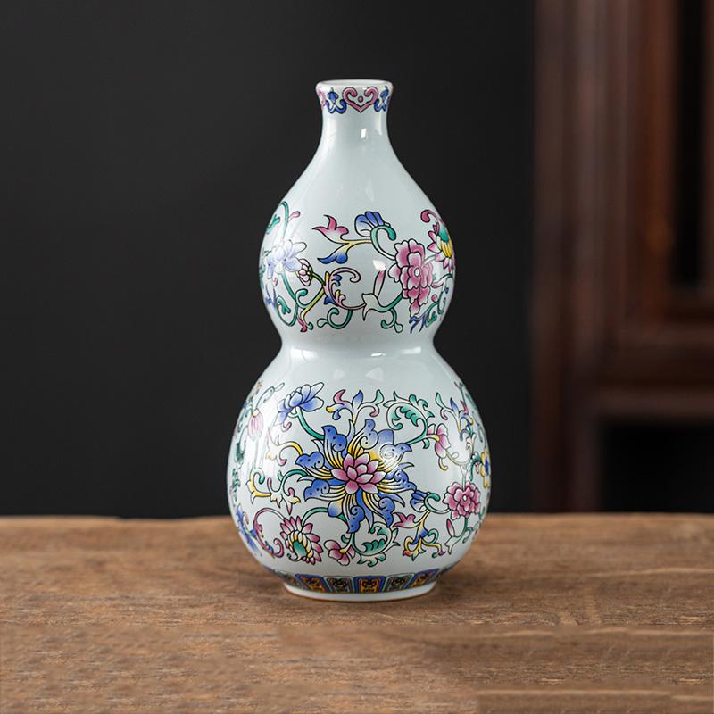 Эмалевая керамическая ваза-тыква в китайском стиле, украшение для гостиной, ваза для цветов, настольная декоративная ваза