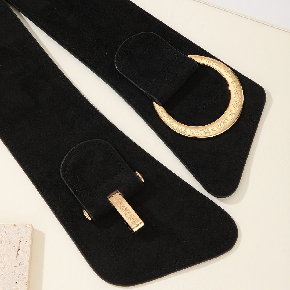 PU Leather Suede Belt Adjustable Wide Waistband Retro Elastic Cummerbunds Ladies