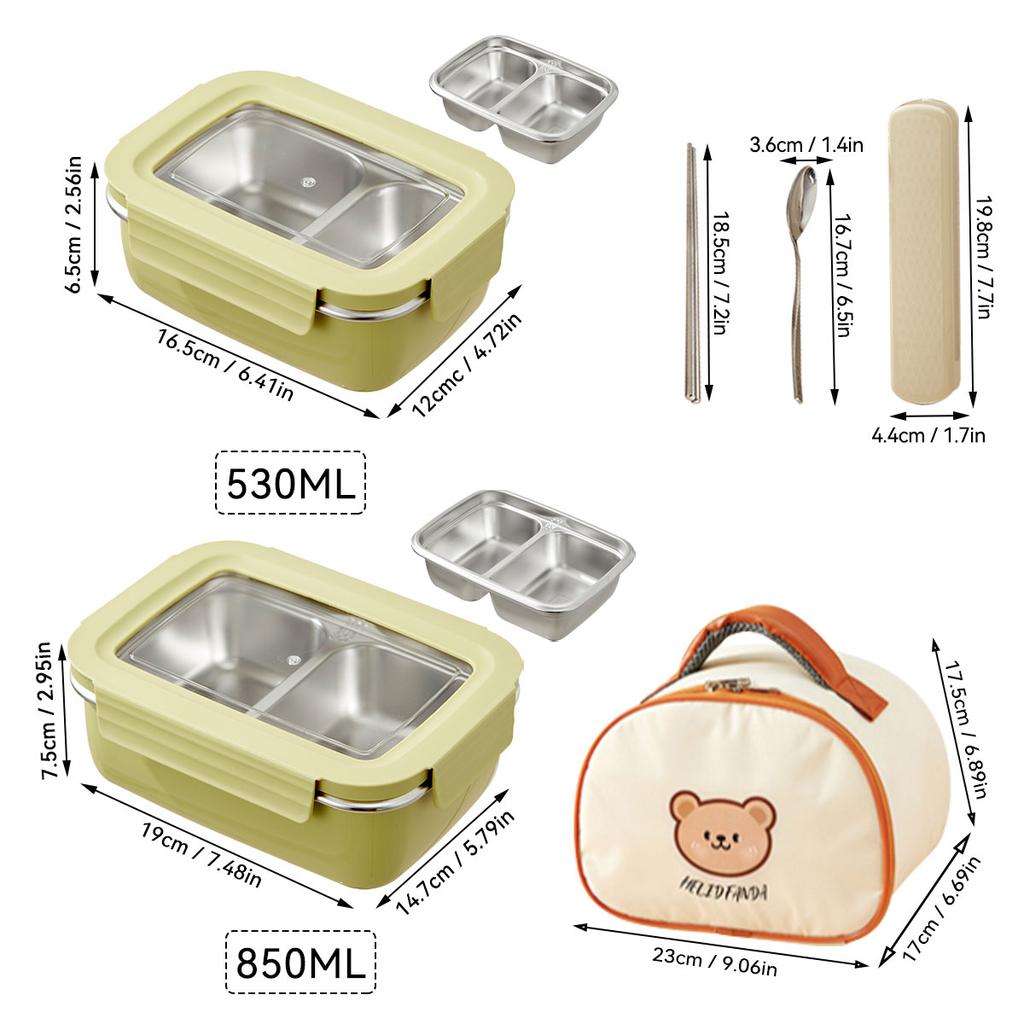 WORTHBUY Picnic Portable Large Capacity Bento Lunch Box 1/2 Grids Leak-proof 304 Stainless Steel Food Container Microwave Safe