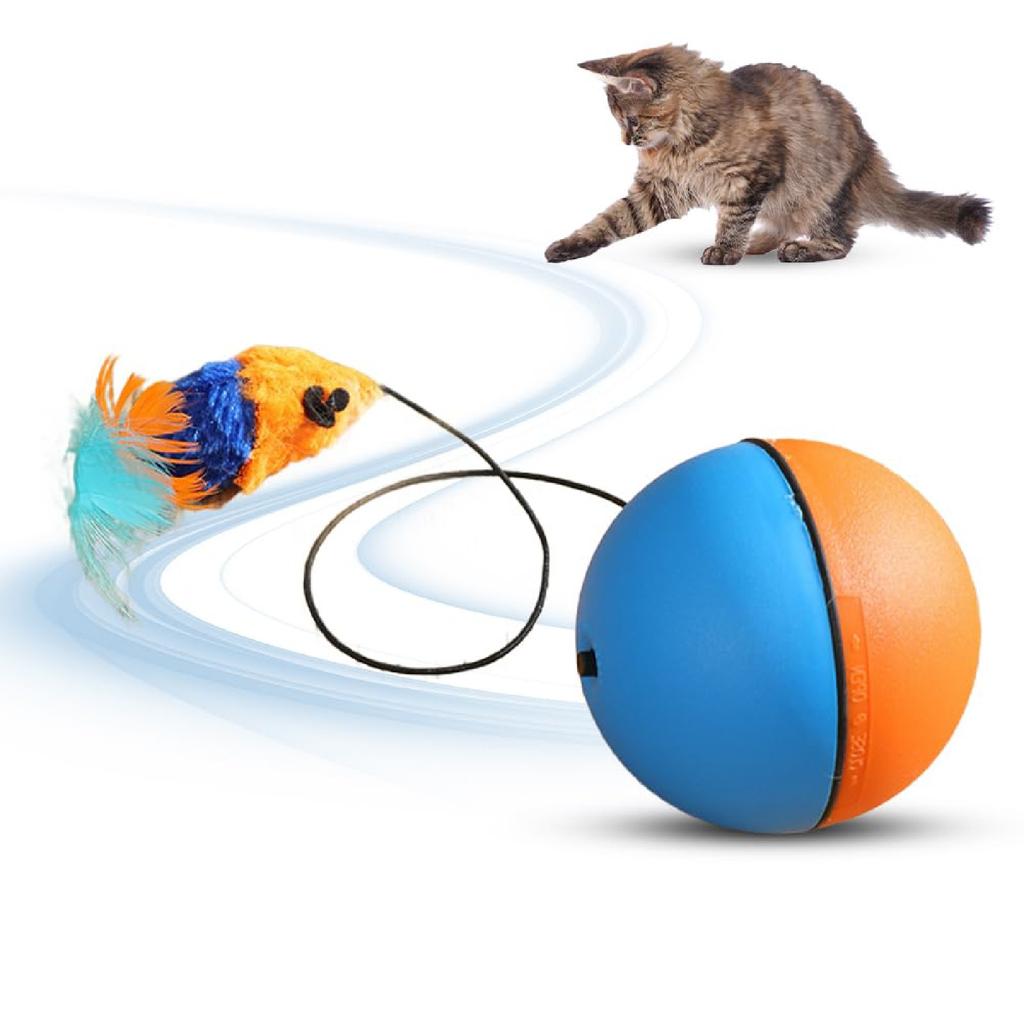 Cat Toy Electric Ball Automatic Interactive Spinning Ball Smart Sensing Pet Toy With Feather Mouse Attachment