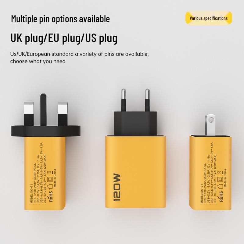 Многопортовое быстрое зарядное устройство 120 Вт: Два USB и два Type-C, совместимость с США и ЕС