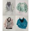 The Pink Women Loose Fit Deep V Neck Sheer Ribbed Long sleeVe Tee