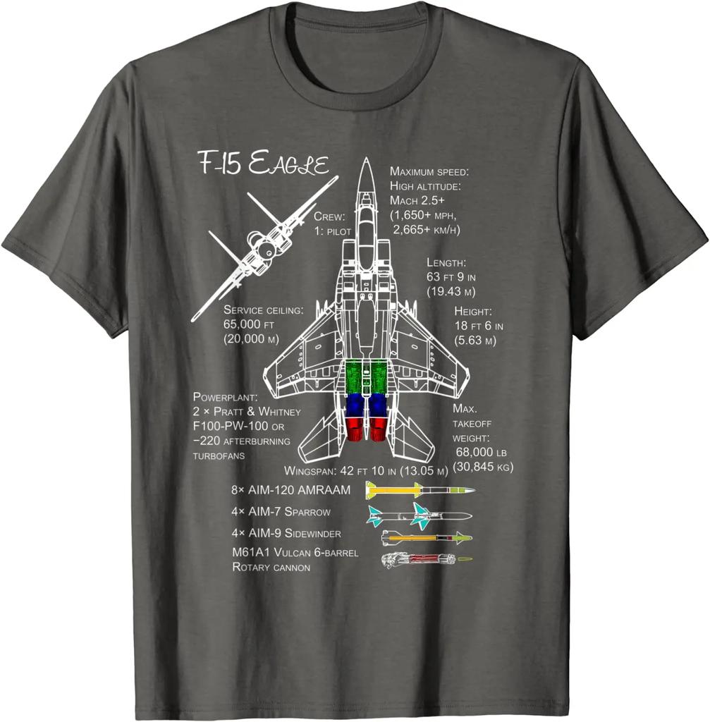 American F-15 Eagle Specs Military Fighter Print Men's T-Shirt Short Casual 100% Cotton Shirt Spring Summer Fashion