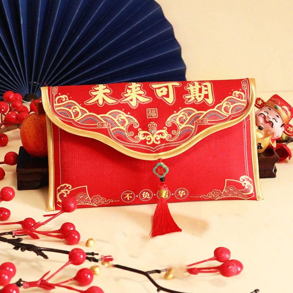 Tassels Money Red Pocket Blessing Words New Year Money Bag Brocade Red Envelope Chinese Wedding