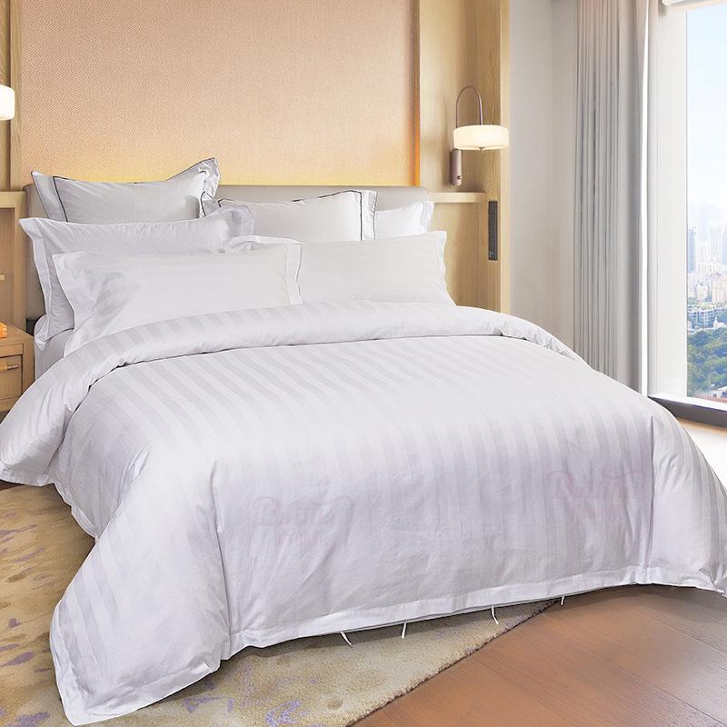 Hotel-Quality 60S Cotton Sateen Stripe Jacquard Bedding Set - 4 Pieces