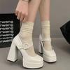 Mary Jane Super High Heels Spring and Autumn New Waterproof Table Muffin Sole Small Thick Heel Large Size Single Shoes