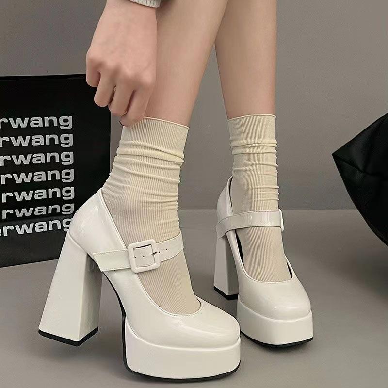 Mary Jane Super High Heels Spring and Autumn New Waterproof Table Muffin Sole Small Thick Heel Large Size Single Shoes