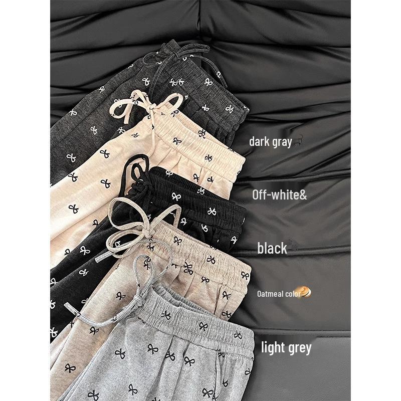 Маленькие корейские брюки с широкими штанинами и принтом-бантиком - Стройнящий драпированный дизайн для весны/осени