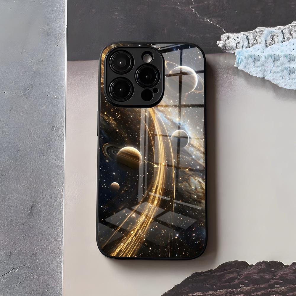 Space Planet Phone Case For IPhone 17 Air 16 E Pro Max 15 14 13 Mini 12 Pro 11 Max Plus Black Glass Cover