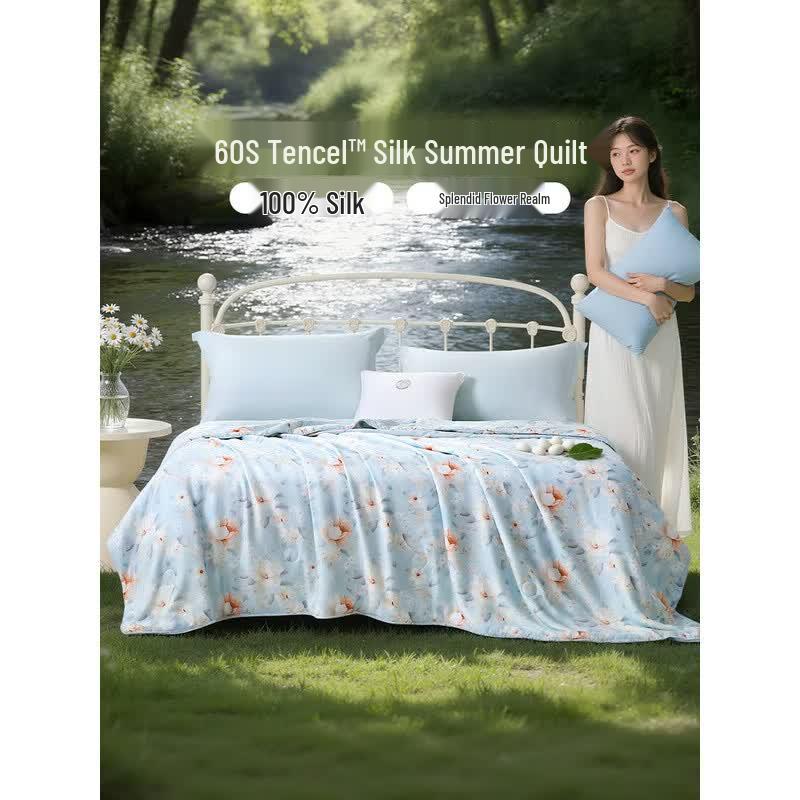 FUANNA 100% Mulberry Silk Summer Quilt, 60S Tencel Antibacterial Cover
