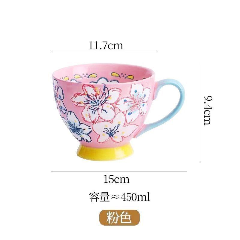 Керамическая чашка для воды с рельефным рисунком, чашка для завтрака с цветочным рисунком, европейская чашка для хлопьев, большая чашка с рисунком, креативная чашка