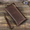 Mens Vintage Crazy Horse Leather Clutch Bag With Wrist Strap Handheld Purse Daily Use 8-inch Tablet Compatible