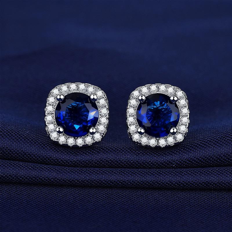 2026 Inlaid Zircon Square Bag Earrings Women's Fashion Versatile Red and Sapphire Square Earrings