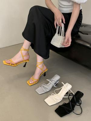 Весна и осень 2025 новые туфли на высоком каблуке с ремешками на щиколотке римские сандалии женские туфли-стилет на высоком каблуке сандалии с темпераментом знаменитости