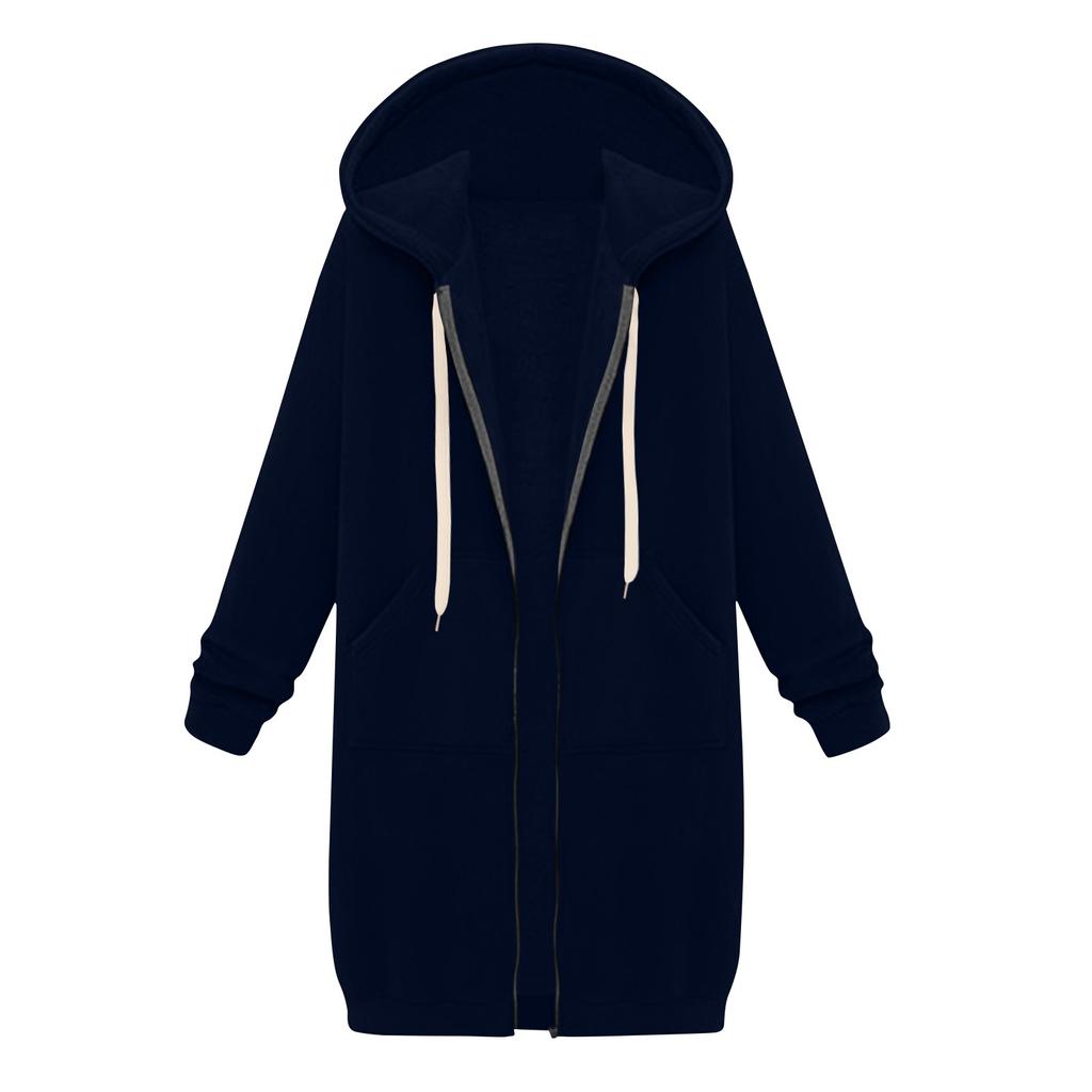 Женские повседневные толстовки на молнии, длинная толстовка-туника, зимняя ветрозащитная куртка с капюшоном на шнурке, верхняя одежда с карманами