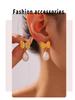 Korean Style Diamond Bow Tassel Faux Pearl Earrings - Women's 18k Gold-Plated Titanium Steel Fashion.