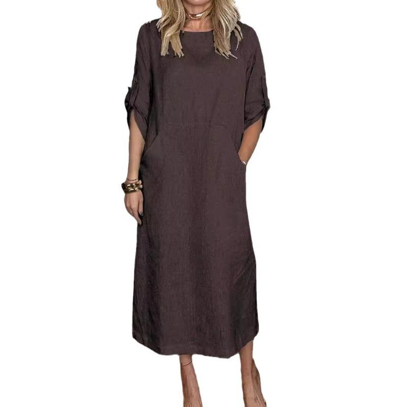 Summer Loose Casual Solid Color Short-sleeved Dress