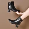 Трендовая современная обувь для женщин 2024 года, зимние новые модные женские ботильоны, сексуальные заостренные носки, на молнии, однотонные офисные ботинки на среднем каблуке