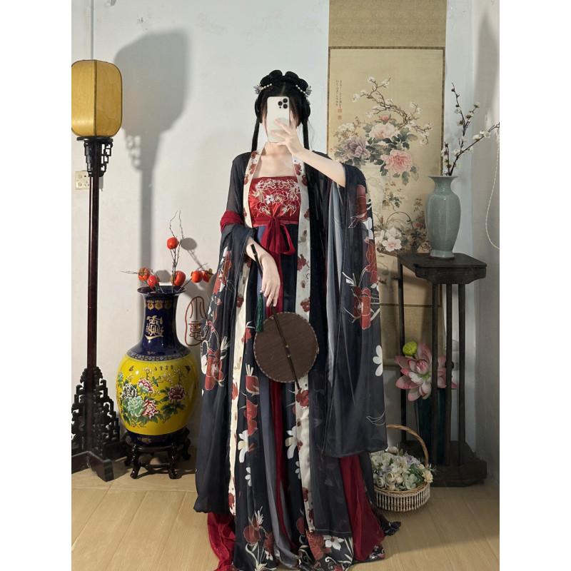 Китайский стиль династии Тан, платье HE ZI, женский костюм Hanfu, повседневный костюм с вышивкой