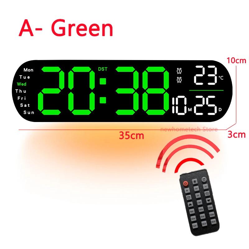 Digital Wall Clock Large LED Screen Temperature Humidity Display Electronic Alarm Clock Creative Home Decoration Remote Control
