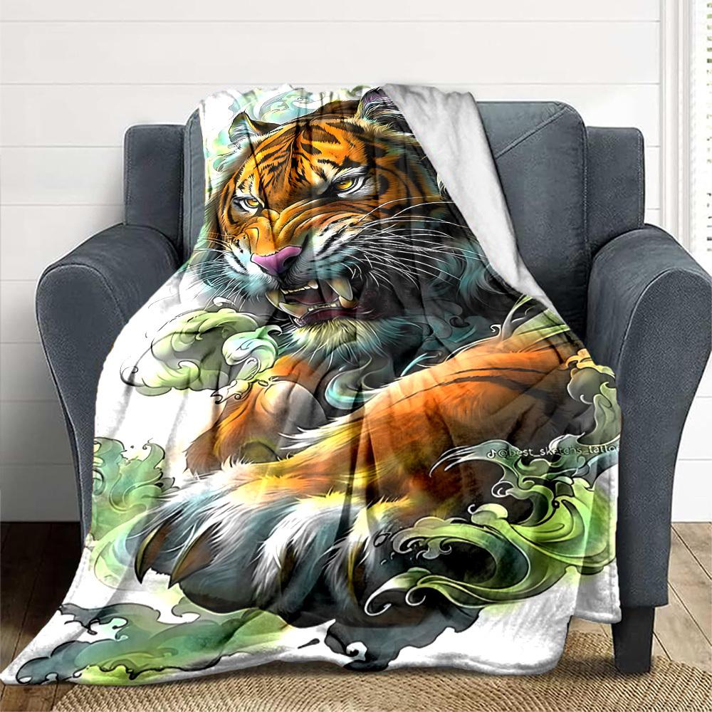 1PC Tiger Illustration Art Blanket - Soft Warm All-Season Throw for Sofa, Bed, Car, Office, Throw For Sofa yy250916103