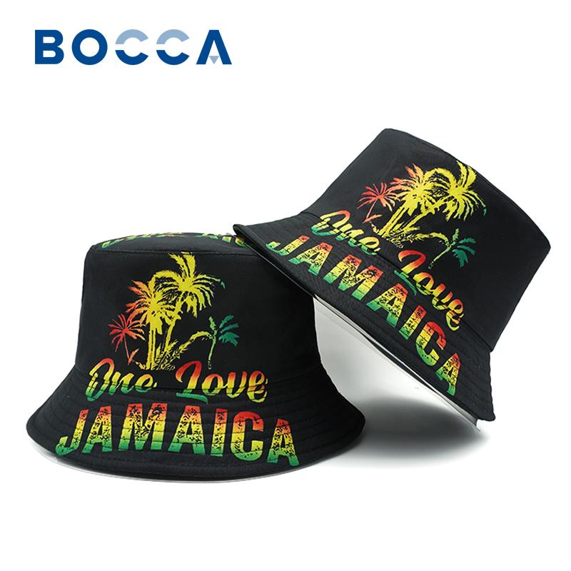 Панама с принтом Bocca Jamaica Rasta One Love Письменный узор Рыбак Унисекс Шляпы Двусторонние Панама Кепки Путешествия На открытом воздухе Солнце