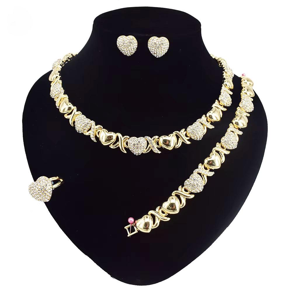 T0245 High Quality 14K Gold Plating Jewelry Women Jewelry Set 14k Gold Plating Diamond XOXO Jewelry Set