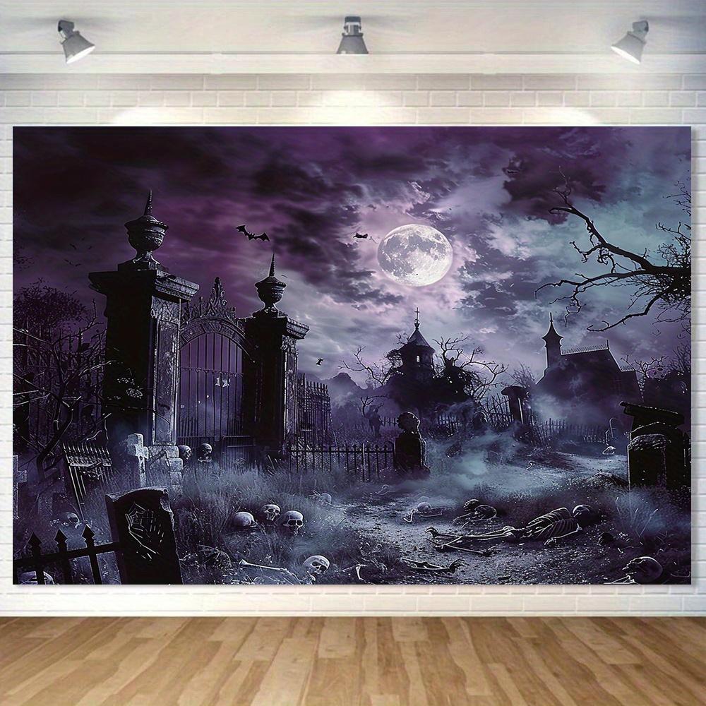 1pc2D Flat Horror Haunted House Graveyard Background Banner, Christmas and Themed Photography, No Power Required——sym