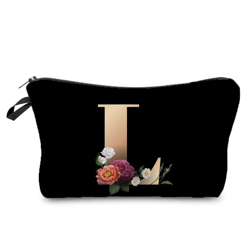 2024 New Product Fashion Creative Storage Bag Portable Toilet Bag Black Bottom Gold Letter Printed Makeup Bag Hz3183