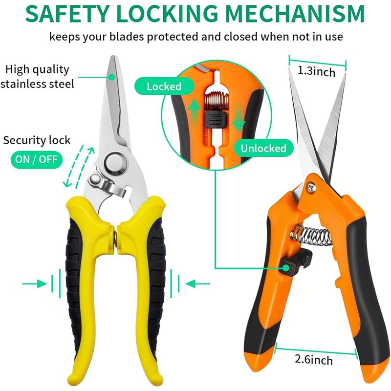 3-piece Stainless Steel Blade Hand-held Trimmer Pruning, Flower Picking, Fruit Picking, Fruit Tree Gardening Scissors