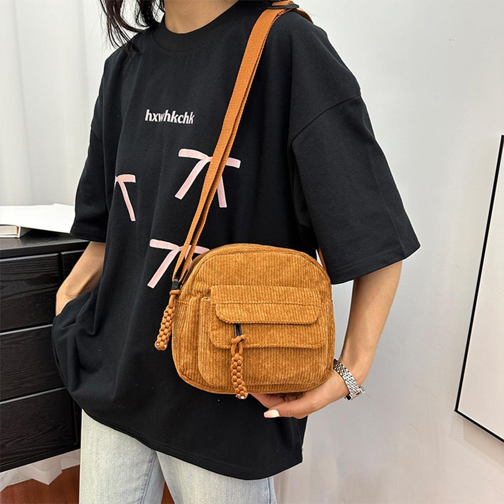 Стильная женская минималистичная вельветовая сумка через плечо, легкая сумка на молнии с несколькими карманами для повседневного использования и шопинга