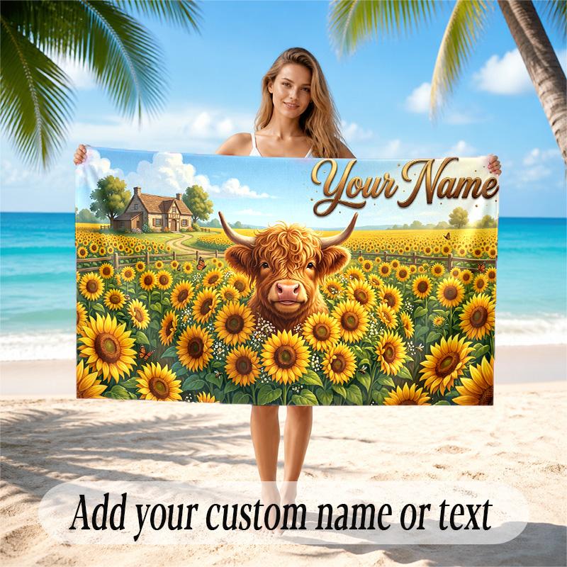 Floral Garden Theme Quick Dry Beach Towel Custom Name Text Print Large Sand Resistant Towel Beach Vacation