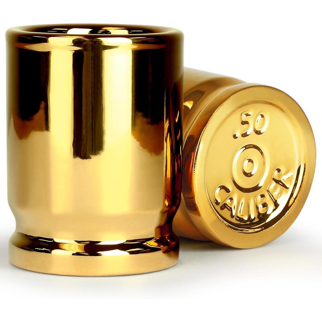 ОРИГИНАЛЬНЫЕ 50-КАЛЕРНЫЕ СТОПКИ, как настоящие гильзы 50-го калибра, стопки вмещают 2 унции - набор из 2 штук - ОРИГИНАЛЬНЫЕ 50-КАЛЕРНЫЕ СТОПКИ