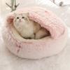 Round Cat Cushion Semi Enclosed Sleeping Bag Mat Comfortable All Seasons Warm Basket Soft Fluffy Cushion Pet Supplies