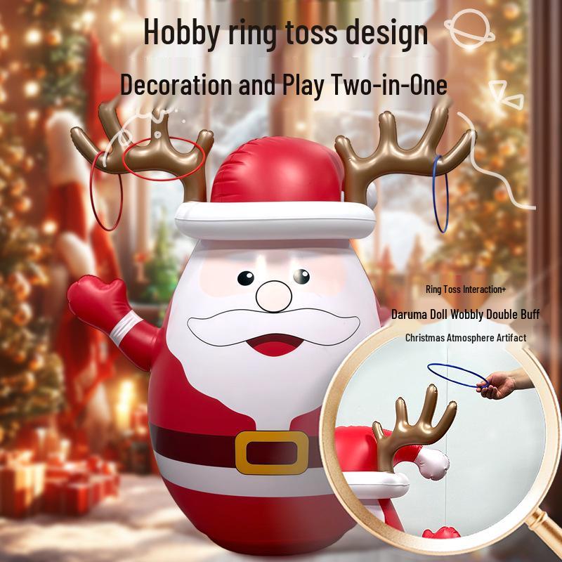 Waterproof Christmas PVC Inflatable Santa Claus Tumbler Ring Toss Toy