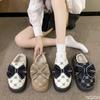 Модная зимняя женская хлопковая обувь Новые домашние хлопковые туфли Теплые с бантом Домашние милые тапочки Нескользящая толстая подошва бархатные тапочки Mujer Zapatos