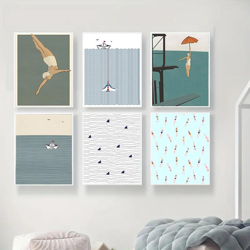Морской Серфинг Пляжные Постеры Настенное Искусство Холст Принты Живопись Домашний Декоративный Винтажный Арт Постер Декорация Гостиной Спальни
