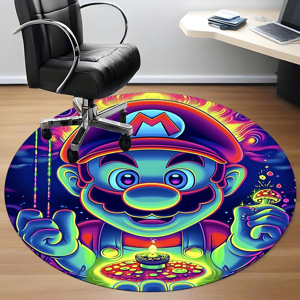 1pc Psychedelic Mario Office Round Area Rug, Under Office Chairs Bedroom Living Room Home Decor a1022289