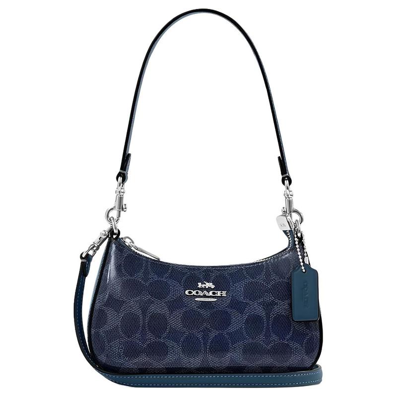 Coach 19signature logo кожаная сумка через плечо маленькая женская синяя