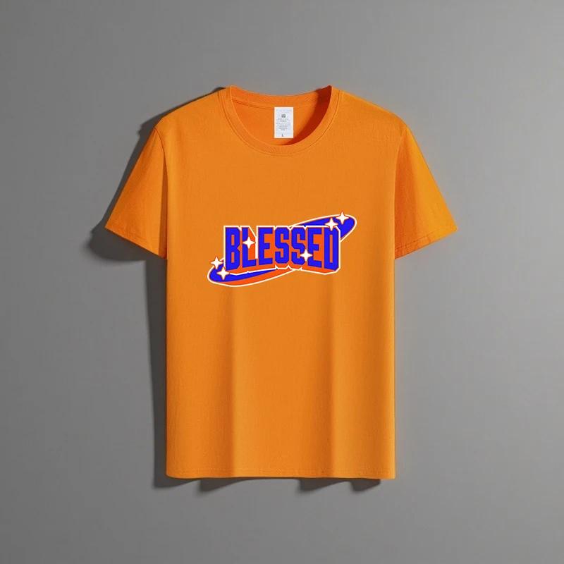 Летняя новая универсальная футболка унисекс из чистого хлопка, модная повседневная футболка с круглым вырезом, дышащая, свободного кроя, с принтом, с короткими рукавами