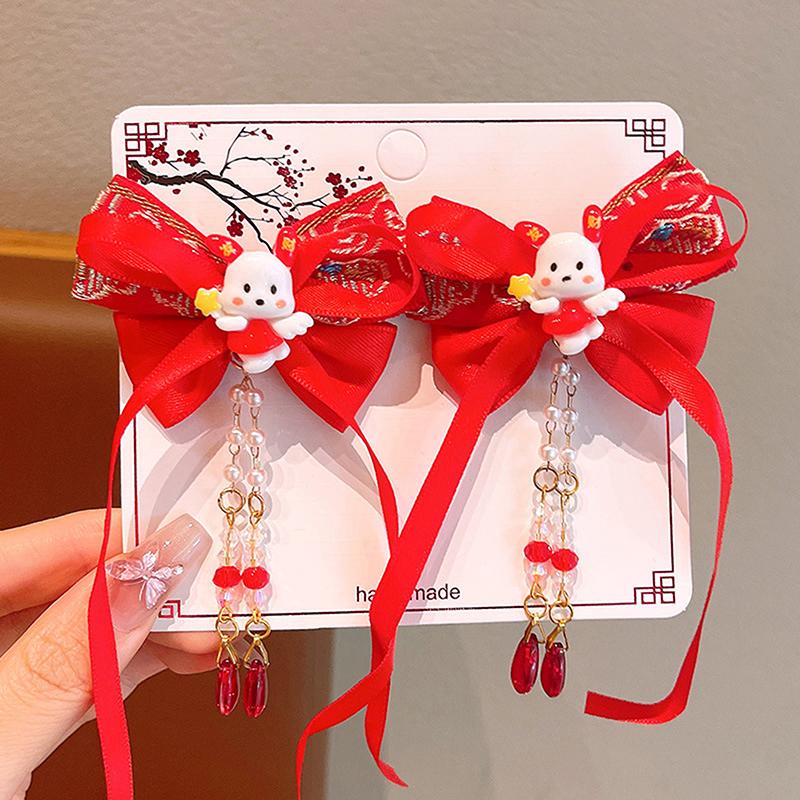 1 пара заколок для волос в китайском стиле, детские кисточки, заколки для волос, милый бант, бабочка, головной убор, кавайные красные аксессуары для волос, подарки