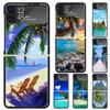 Летний Закат на Пляже Море Пальма Жесткий PC Чехол для Телефона для Samsung Galaxy Z Flip 6 5 4 3 Черная Крышка ZFlip6 Flip5 Flip4 5G Складной