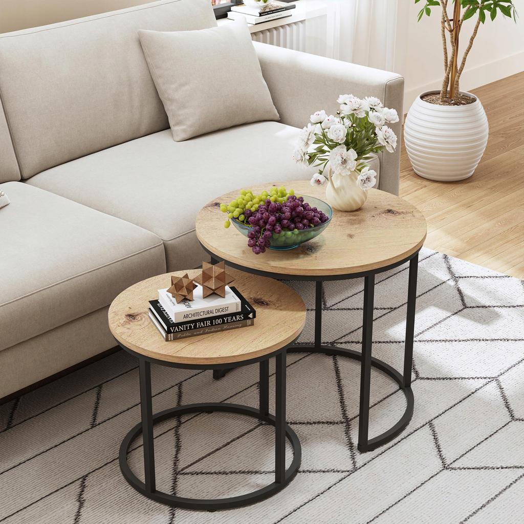 Ława Stolik Kawowy Artisan-Czarny Zestaw Komplet 2 Ław Styl Loft Rustykalny